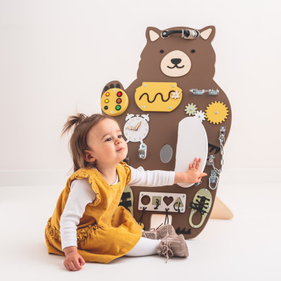 Manipulačná doska / Activity board Stand Medveď hnedá 80 cm x 52 cm so stojanom